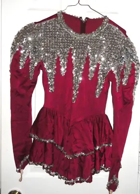 Vintage Majorette Costume Women X Small Sequin Silver & Red Long Sleeve &  1970s • $22.50