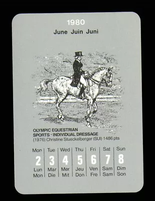 1 X Playing Card 1976 Olympic DRESSAGE Christine Stueckelberger 4 Of Clubs T7 • £2.19