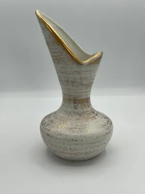 Vintage Royal Haeger Gold Tweed White / Cream Vase #413 Mid Century Modern 9  • $24.65