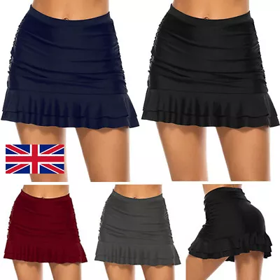 Women High Waist Swim Shorts Skirt Ruched Bikini Bottom Brief Beach Short Dress • £3.45