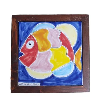 LA MUSA Made In Italy Framed Fish Tile Or Trivet Cobalt Red Yellow  • $35