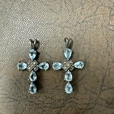 (2) Sterling Silver & Blue Stone Cross Pendant- NO Chain- VINTAGE • $65