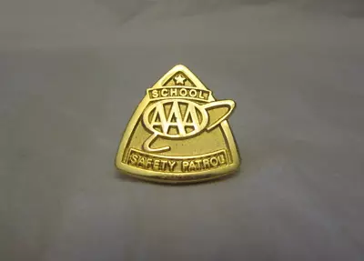 Vintage AAA School Safety Patrol Gold Tone Metal Badge Pin • $10