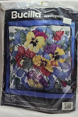 Bucilla Needlepoint Pillow Kit Perfect Pansies 4699 14x14 Vintage 1994 • $17.99