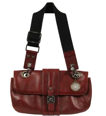 Lanvin Womens Vintage Mini Y2k Shoulder Bag Red Burgundy Bordeaux Leather Silver • $274.99