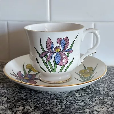 Staffordshire Bone China English Footed Tea Cup And Saucer IRIS Vintage • $9.50