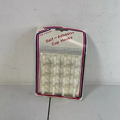 Vintage 16 Pieces White Self-Adhesive Retro Cup Hooks 1  Each Made In Hong Kong • $13.32