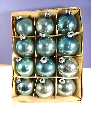12 Vintage Glass Christmas Ornaments BLUE Round Ball Holiday Home Decor • $18.99