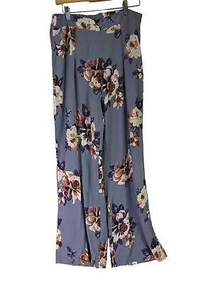 Gypsies & Moondust Women Size L Blue Floral Rayon Pants Boho Wide Leg Elastic • $16.97