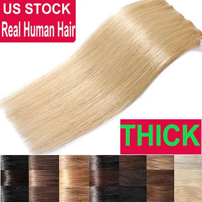 US Extra Thick Remy 100% Human Hair Extensions Clip In Full Head Double Weft CL2 • $119.60