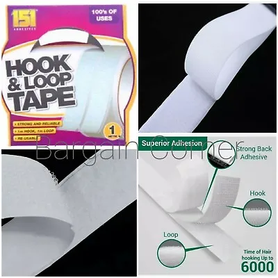 1m×2cm Hook And Loop Fasterner Strip Self Adhesive Fastening Tape Art Cloth • £3.98