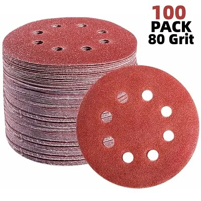 100PCS 5in Orbital Sander Sandpaper Pads 8-Hole Hook Loop Sanding Discs 80 Grit • $26.99