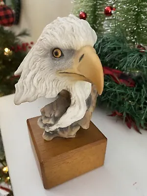 Vintage Mill Creek Studios Bald Eagle Head Glass Eyes On Wood Base 10” Tall • $28.99