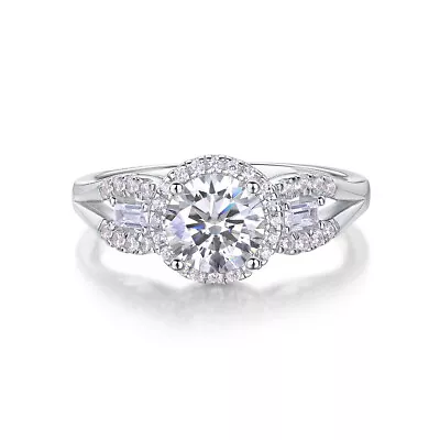 Round Cut 1CT D Color Moissanite Halo Engagement Ring 925 Sterling Silver Women • $29.99