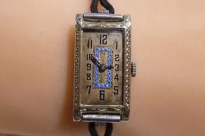 Art Deco 18k White Solid Gold Filigree Gothic Fine Watch Blue Laminate 15 Jewels • $500