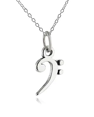 Bass Clef Necklace - 925 Sterling Silver Charm Necklace *NEW* Sheet Music Note • $24