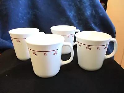 Vintage 4 Corningware Burgundy Rose Milk Glass Coffee Mugs • $9.99