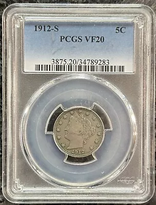 1912-S Liberty V Nickel PCGS VF20 • $480