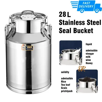 Stainless Steel Milk Churn Can Container Ghee Pot With Handle&lid Large Capacity • £64.88