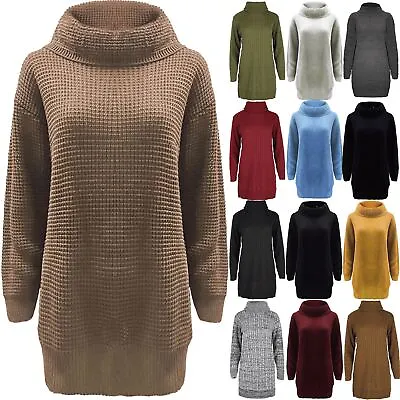 £9.99 • Buy Womens Ladies Chunky Knit Baggy Full Sleeve Oversize Roll Cowl Neck Jumper Dress