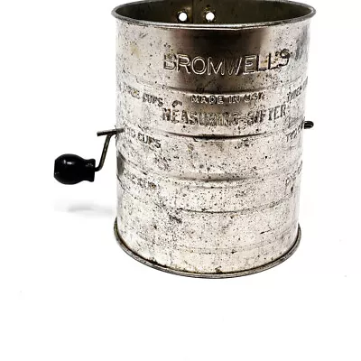 Vintage Old Bromwell's Measuring Sifter 3 Cup W/ Crank Knob Made In USA • $13.58