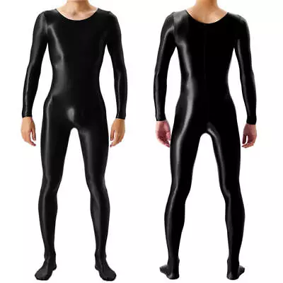 Men's Wetlook Shiny Bodystocking Jumpsuit Full Body Long Sleeve Bodysuit Costume • £21.59