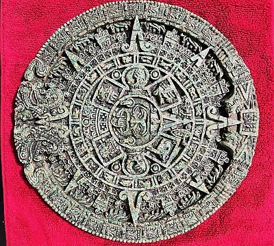 Vintage Aztec Mayan Calendar Sun Stone Malachite Green 13” Wall Plaque • $30