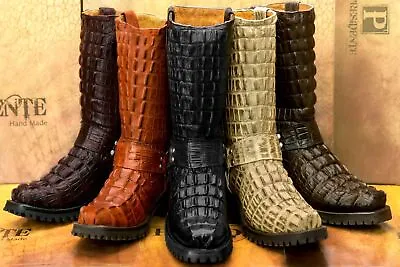 Mens Motorcycle Crocodile Boots Biker Harness Leather Square Toe Botas • $189.99