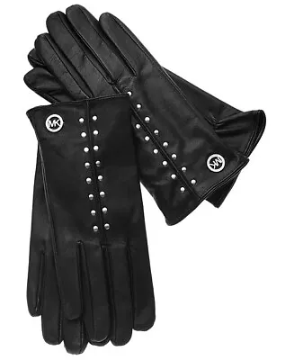 Michael Kors Black Leather Astor Gold Studded Gloves With Touch Tips Extra Large • $34.99