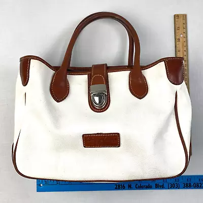 Vintage DOONEY & BOURKE White & Brown Leather SATCHEL HANDBAG! Clasp Key Clip • $53.99