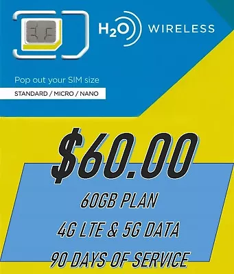 H20 Wireless 3 Months Of Service - $60 Plan With 60GB Of High Speed Data • $125.99