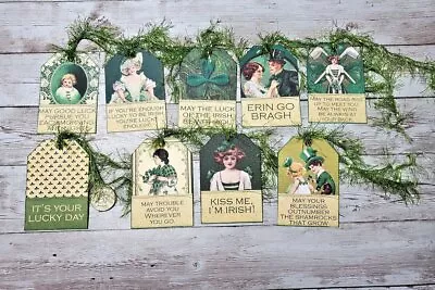 9~St Patrick's Day~Vintage~Ireland~Celtic~Linen Cardstock~Gift~Hang~Tags • £9.64