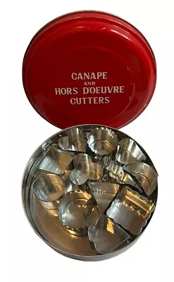 Mini Canape & Hors D'oeuvre Cookie Cutters Japan Tin Red White MCM Vintage Tin • $18