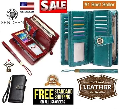 Sendefn Wallets For Women Genuine Leather Credit Card Holder Rfid Blocking Large • $19.99