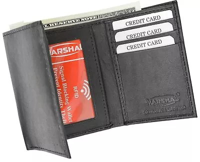 Real Leather Slim Wallets For Men Trifold Mens Wallet W/ ID Window RFID Blocking • $14.99