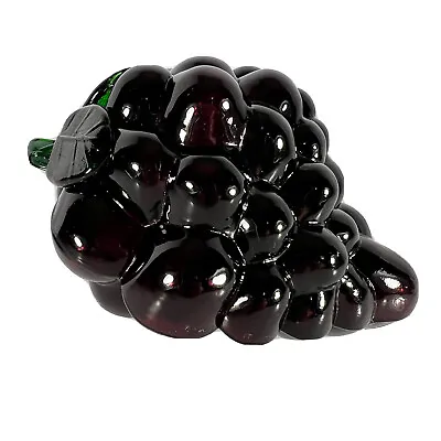 Hand Blown Glass Purple Grape Cluster W/Green Leaves - Vintage Murano Style • $12.99