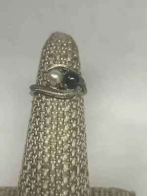 🛑 10k White Gold Black/white Double Pearl Cocktail Estate Vintage Ring • $169