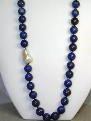 Large Lapis Lazuli Bead And Pearl Necklace • $24.99