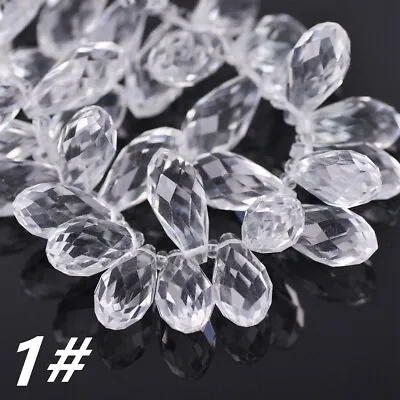 Teardrop Faceted Crystal Glass 12x6mm 16x8mm 20x10mm 25x12mm Loose Pendant Beads • £2.58