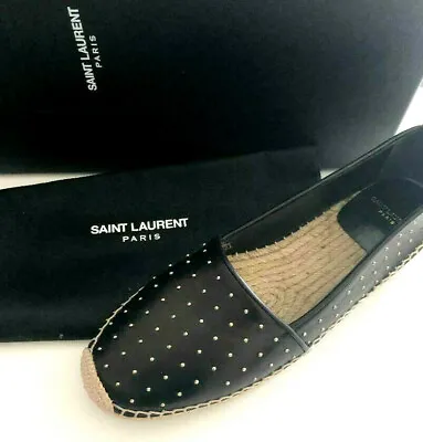 $749 YSL Saint Laurent Leather Studded Lamb LEATHER Espadrilles Size 9 • $325