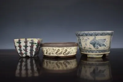 Japanese Bonsai Pot Signed Glazed Variety Set Of 3 Picture KUGIBORI Antique • £130.76