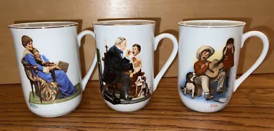 Norman Rockwell Gold Lined Mug Lot Of 3 Sour Note The Country Doctor Bedtime • $12.99