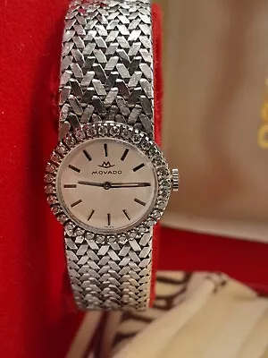 Near Mint Vintage 18K White Gold Ladies Movado Diamonds (1.00 Ct)  Box & Papers • $3271.42