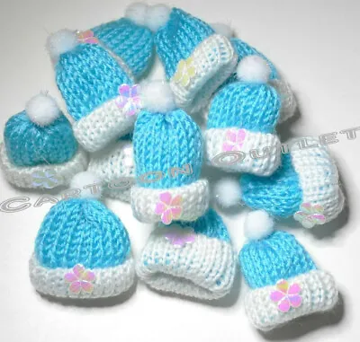 12 Baby Shower Boy Crochet Party Favors Mini Hats  Blue Nino Recuerdos Gift Knit • $12