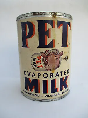 $25.99 • Buy ORIGINAL VINTAGE 1940s-1950s PET EVAPORATED MILK TIN With COW CAN W PAPER LABEL