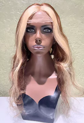 $175 • Buy Lace Front Real Human Hair Wig Blonde Brown Body Wave 22 Inch Stretched T-part L