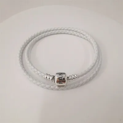 Bracelet Woven White Braided Pandora S925 Double LEATHER UK • £24