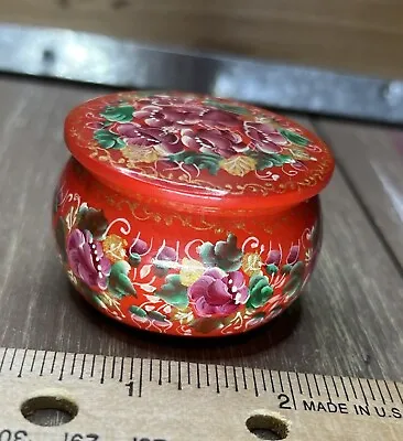 Red Hand Painted Wooden Trinket Box SIGNED & Vintage Made In Russia SEE PHOTOS • $9.80