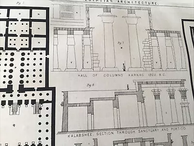 EGYPTIAN ARCHITECTURE -ESNEH EDFOU KARNAC THEBES Etc - Antique Print 1867 • £10