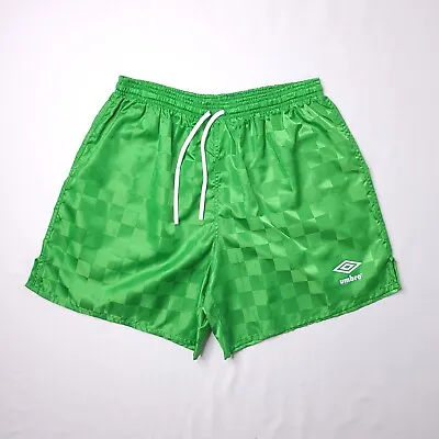 Vintage 90's Umbro Soccer Checkered Green Fulbol Running Nylon Shorts Sz L NOS • $89.99